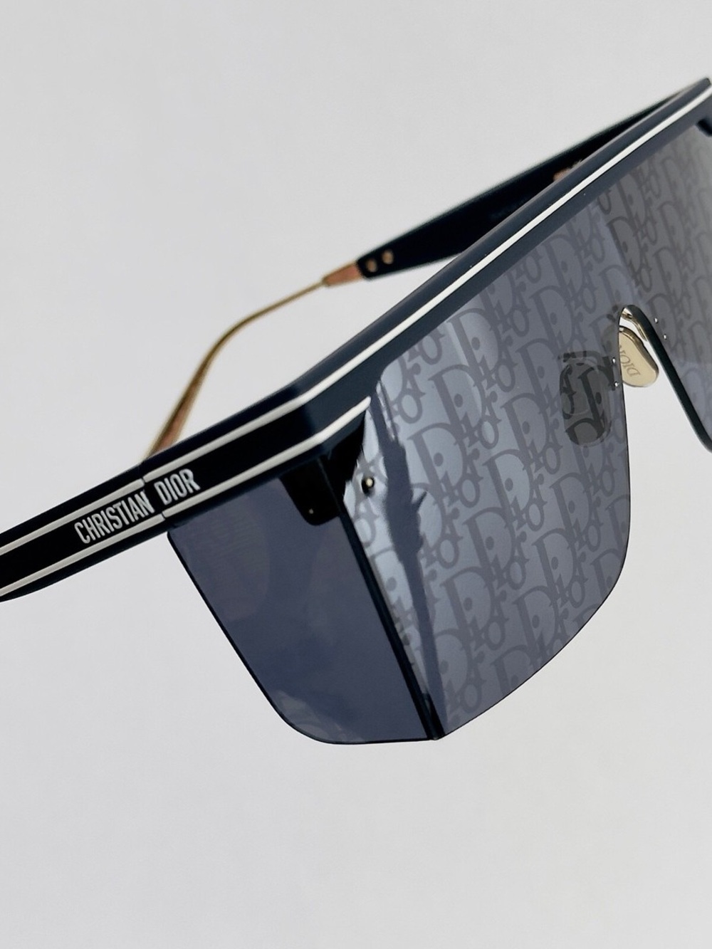 Dior Black Shield Sunglasses with Subtle Logo Pattern
